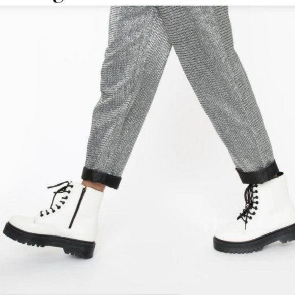 !! RESTOCKED !! White Vegan Leather Lace Up Combat Boots - Picture 6 of 11
